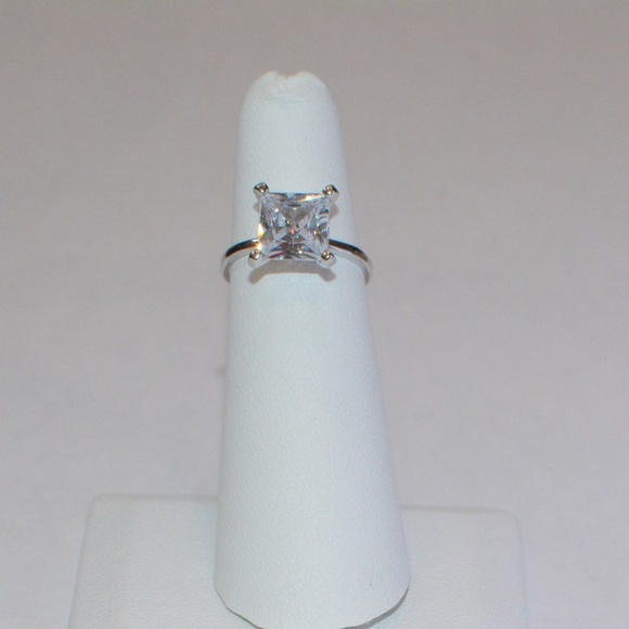 Sterling Silver 3CT Princess Cut Solitaire Ring - Picture 3 of 8